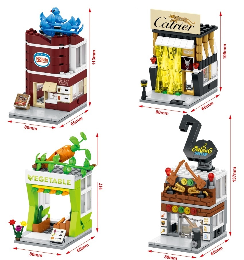 SEMBO SD6034-SD6037 & SD6050-6053 Mini Shop Building Bricks