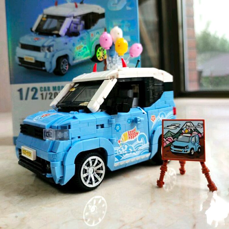 LOZ 1131 Blue Jeep with Balloon and Mount Fuji Painting Easel