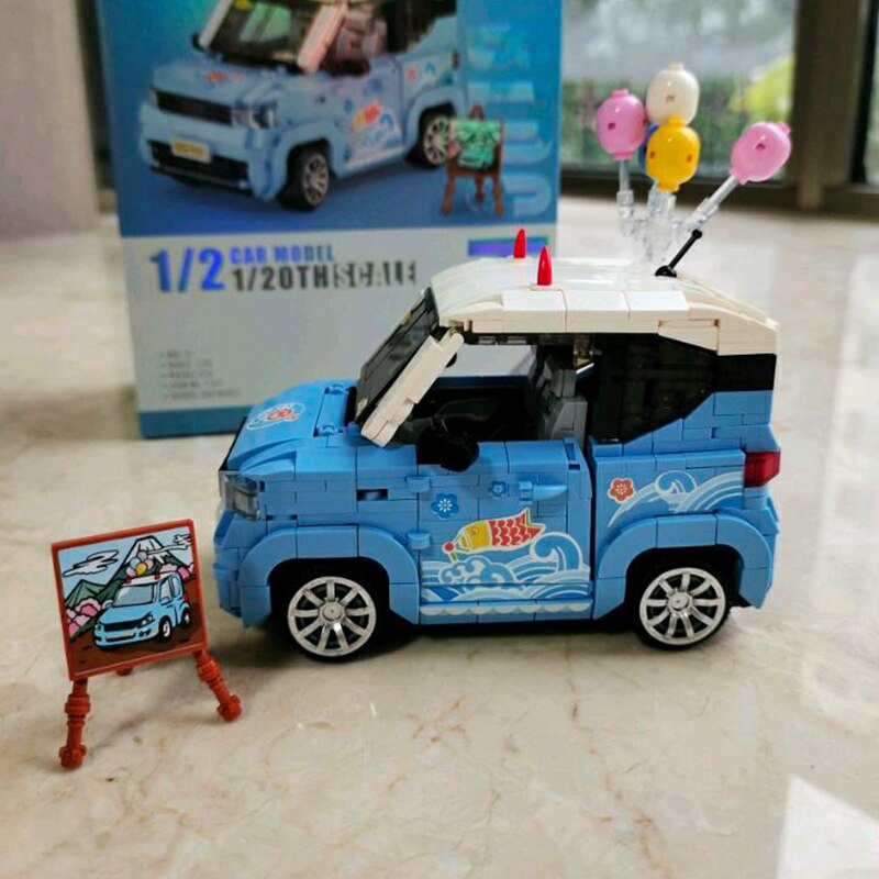 LOZ 1131 Blue Jeep with Balloon and Mount Fuji Painting Easel
