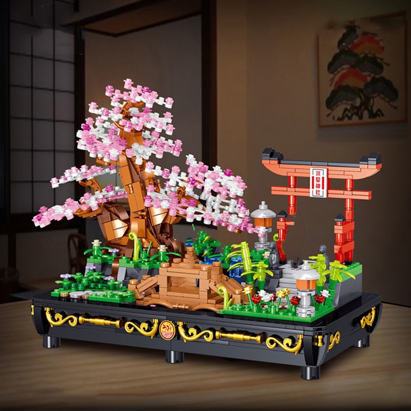 Lezi 00898 Ancient Yard with Sakura Tree in Pot Plant
