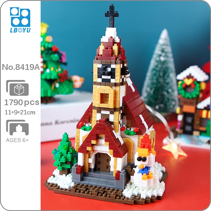 Boyu 8419A Architecture Merry Christmas Winter Church Snowman Tree