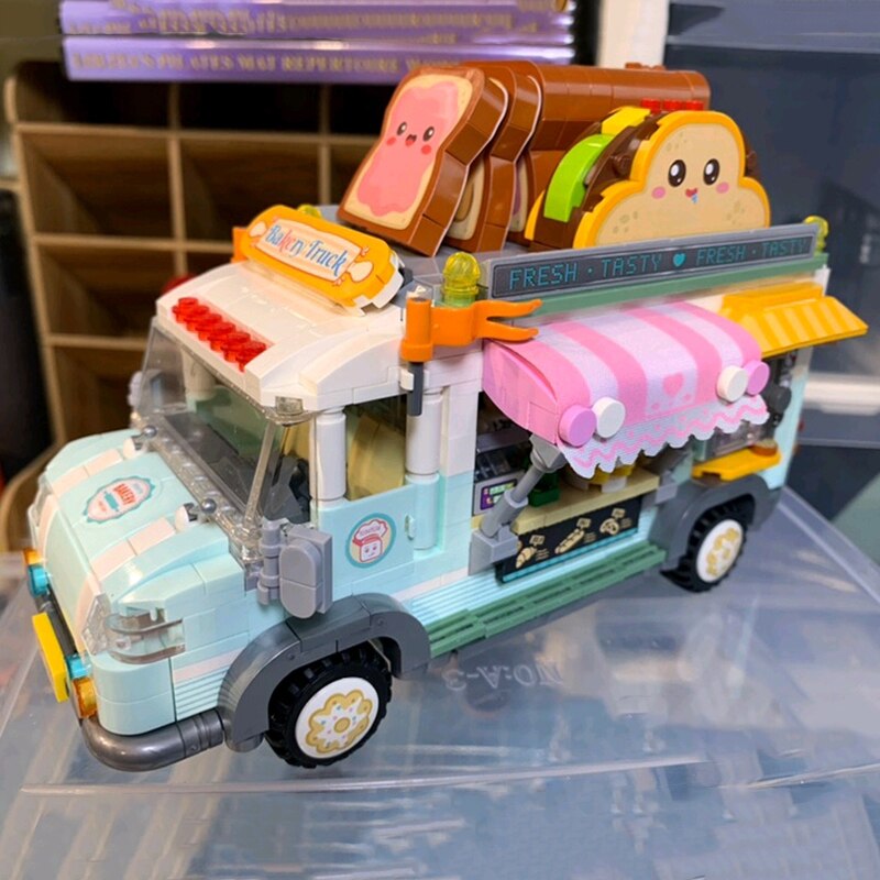LOZ 1127 Vehicle World Bread Car Bakery Food Truck Donuts Cake Shop Picnic