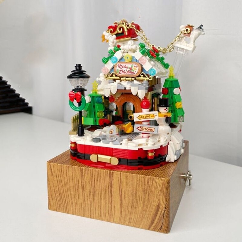 LOZ 1238 Merry Christmas Tree House Santa Claus Snowman Music Box