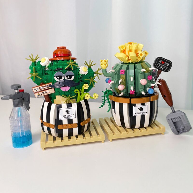 LOZ 1245-1246 Eternal Herb Plant Cactus Hat Heart Flower Insect Watering Pot Shovel