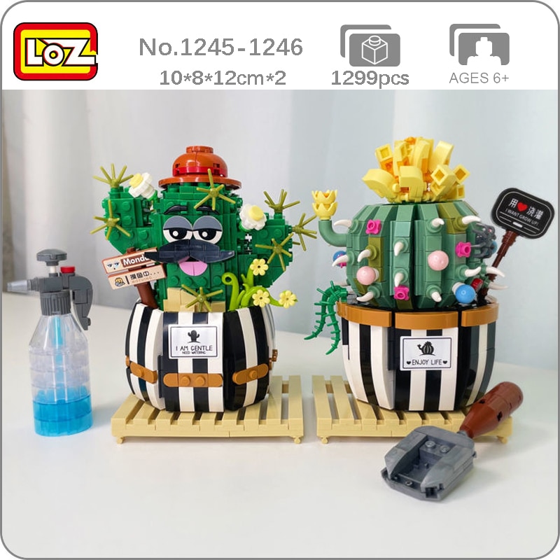 LOZ 1245-1246 Eternal Herb Plant Cactus Hat Heart Flower Insect Watering Pot Shovel