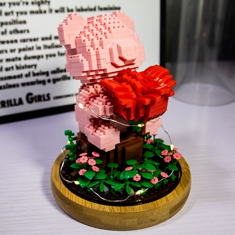 GEJIA 6058 Bear In Garden Holding Rose Love LED Light