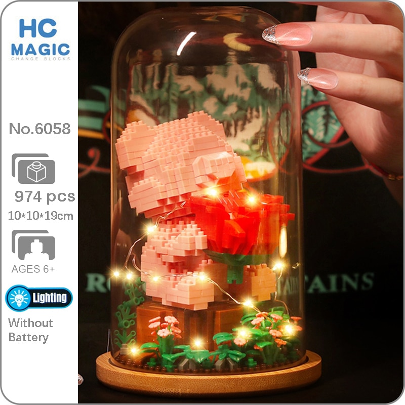 GEJIA 6058 Bear In Garden Holding Rose Love LED Light