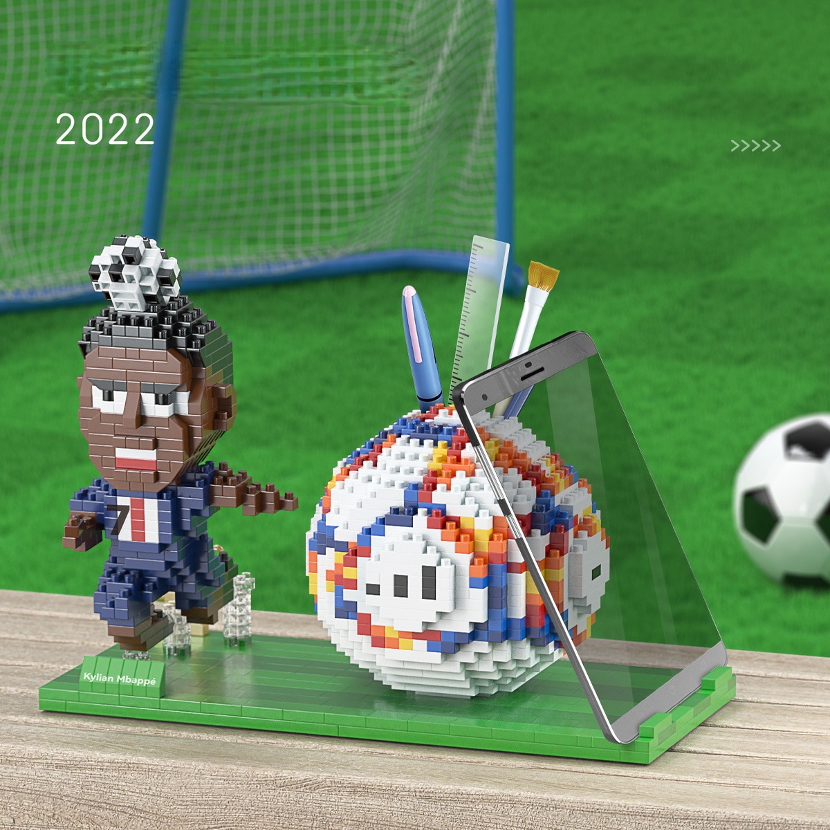 YKO P2172 2022 World Cup Pen Holder Kylian Mbappé Cell Phone Bracket Dual