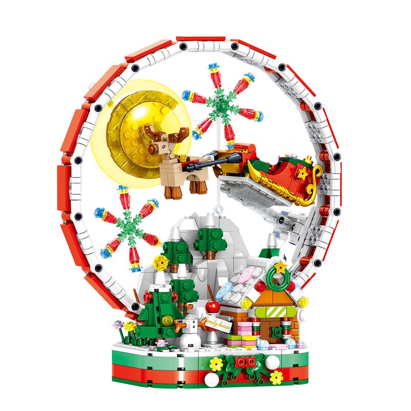 Rotating Ferris Wheel Building Blocks Christmas Wagon Model Bricks with Light Toys for Children Christmas Gifts