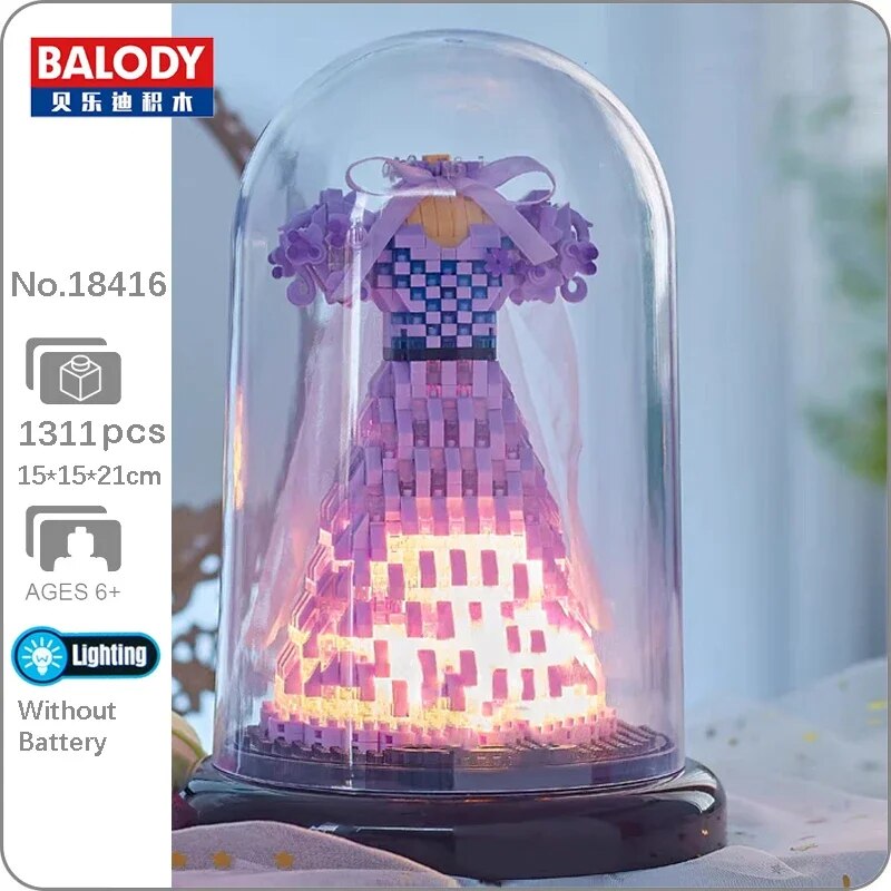 Balody 18416 Purple Bow Flower Wedding Dress LED Light