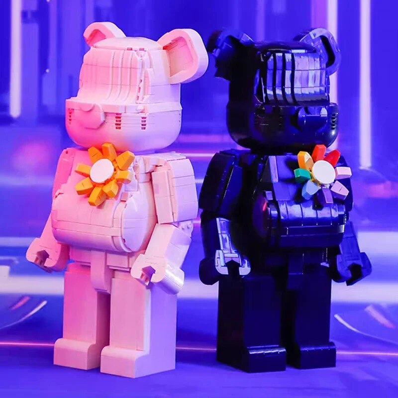 Balody 21165-21166 Pink Black Lover Bear Flower