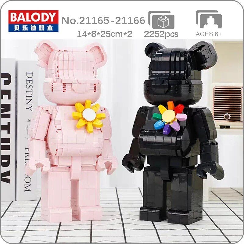 Balody 21165-21166 Pink Black Lover Bear Flower