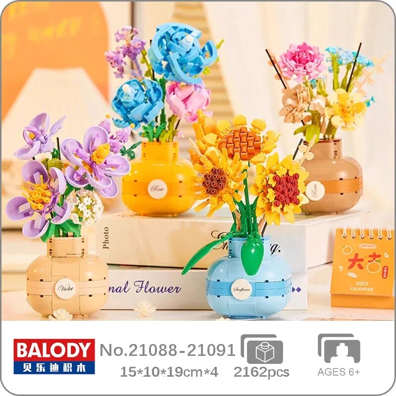 Balody 21088-21091 Eternal Flower Vase Rose Rosa Sunflower Violet Herb Plant Bottle