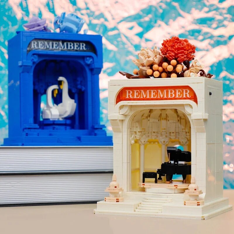 Balody 21161-21164 Romantic Remember Eternal Flower Swan Bird Pet Piano Music Tower Lighthouse