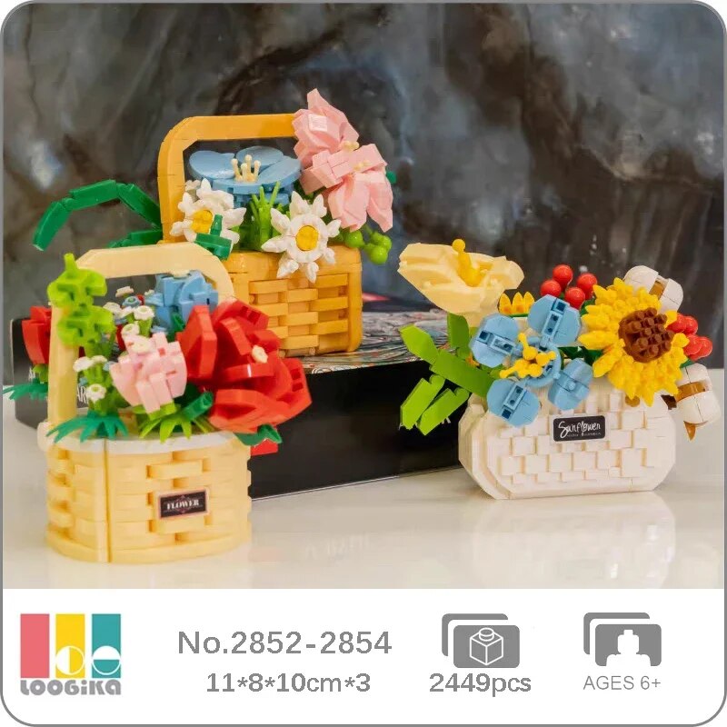 JN 2852-2854 Flower Basket Butterfly Orchid Carnation Rose Babysbreath Sunflower