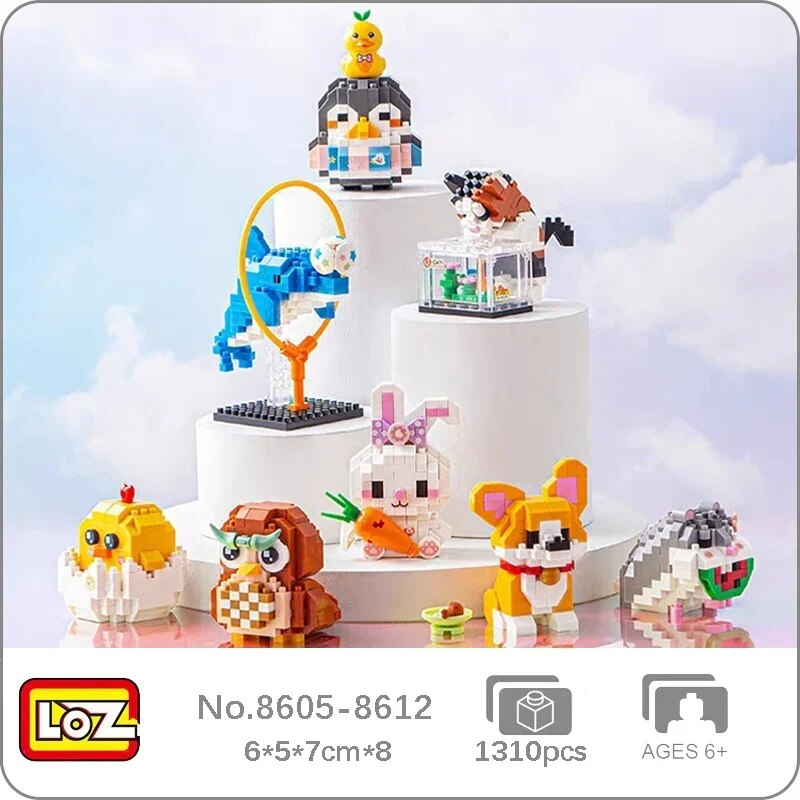 LOZ 8605-8612 Corgi Dog Hamster Dolphin Cat Penguin Rabbit Chicken Owl Bird