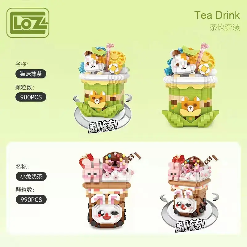 LOZ 9280-9281 Cat Matcha Little Rabbit Milk Tea