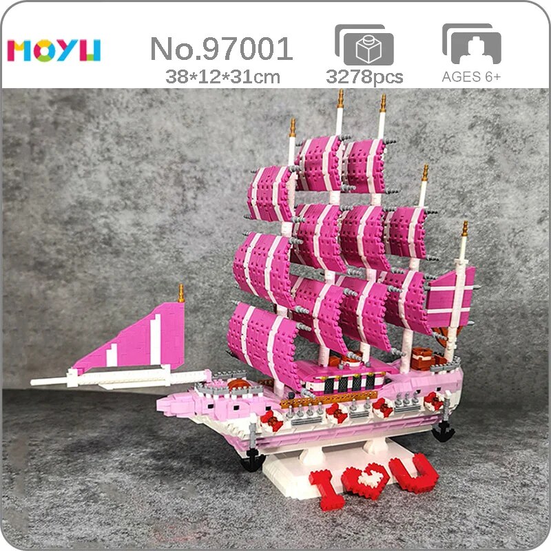 Moyu 97001 Pink Love Sailboat Pirate Ship Boat I Love U
