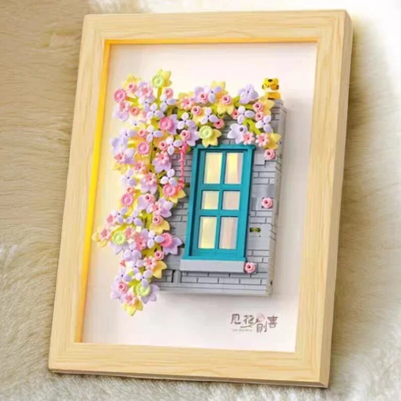 WLCX 6015 Flower Vine Wall Cat Window Cat Wood Photo Frame