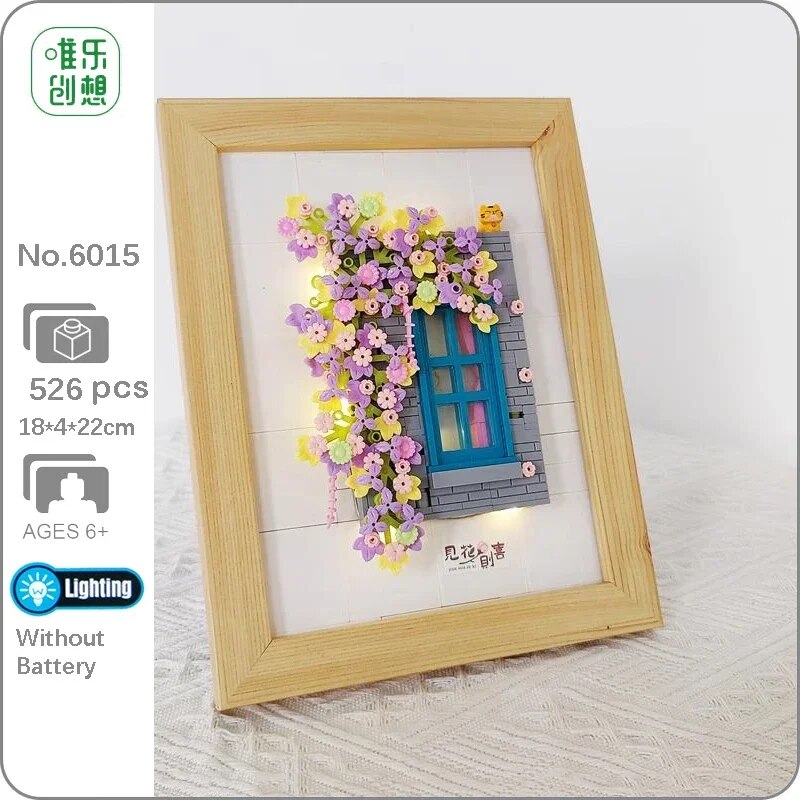 WLCX 6015 Flower Vine Wall Cat Window Cat Wood Photo Frame