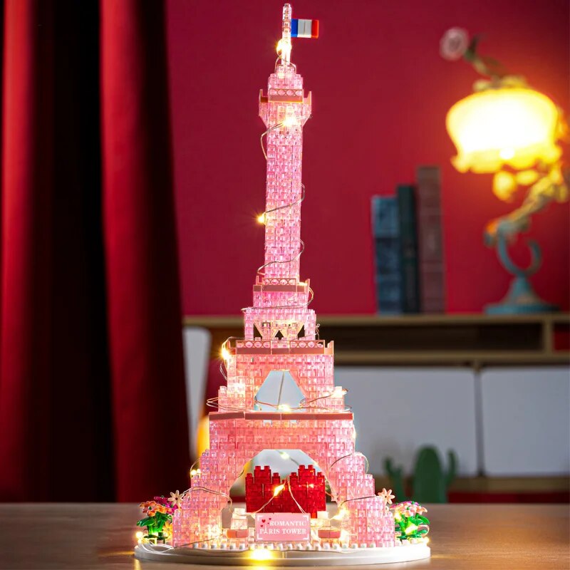 YKO 1025 Pink Crystal Romantic Eiffel Tower Heart LED Light