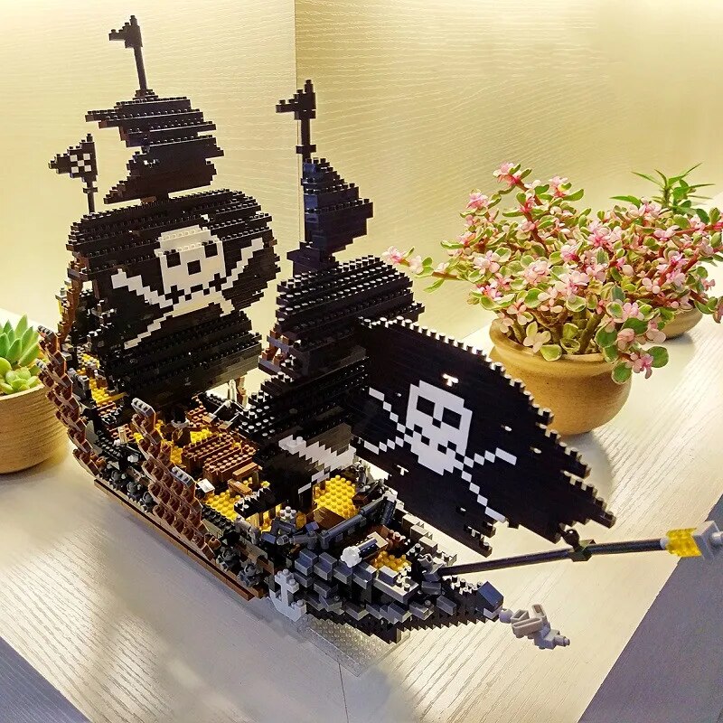 YZ 66520 Caribbean Pirate Black Pearl Ship Skull Flag Boat