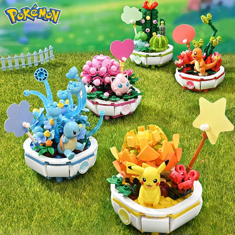 Keeppley K20217-K20221 Pokemon Pikachu Charmander Squirtle Decoration Plant Potted Flower